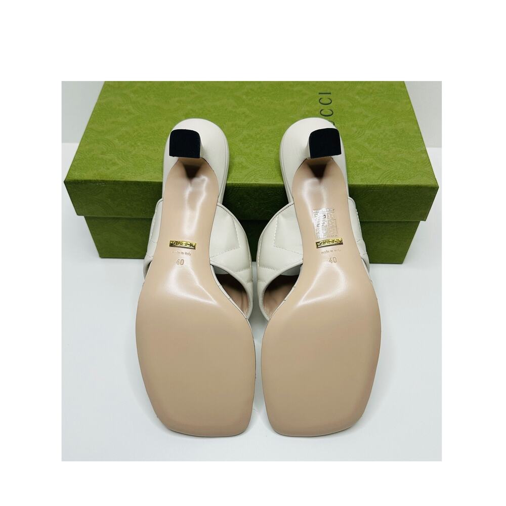 Gucci GG Marmont Chevron Matelassé Kitten Heel Thong Sandals White 40 US 10 NIB - Picture 11 of 14
